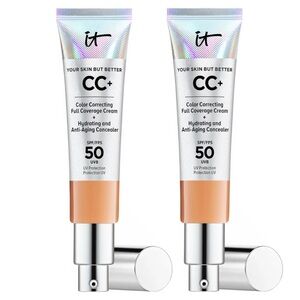 IT Cosmetics CC Cream SPF 50+ Color Tan 2 Pc Bundle Set Full Size 1.08 Fl Oz New